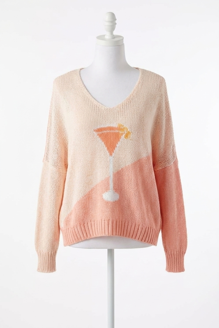 NEW WOODEN SHIPS cosmopolitan v-neck cotton sweater in pink
